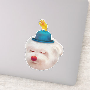 Sticker Portrait de chien clown méditatif