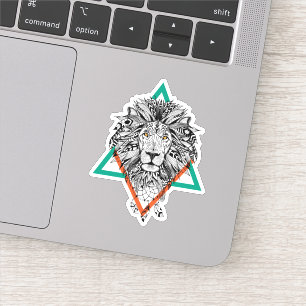 Sticker Portrait de lion géométrique Aztec