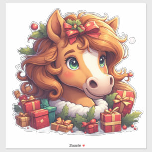 Sticker Portrait fantaisiste de cheval de Noël 