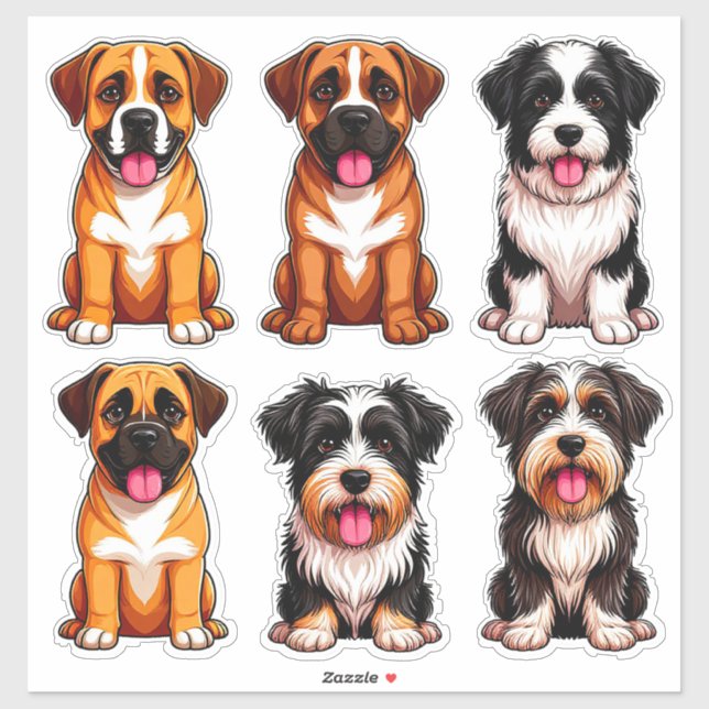 Sticker Portraits de chiens art détaillé de différentes ra (Feuille)