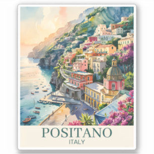 Sticker Positano Italie Côte Amalfitaine Paysage Aquarelle