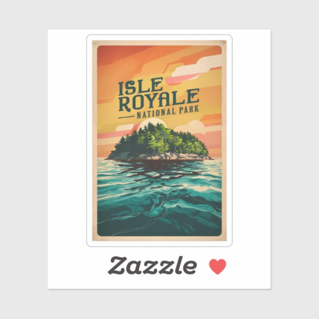 Sticker Poster du parc national Retro Isle Royale (Feuille)