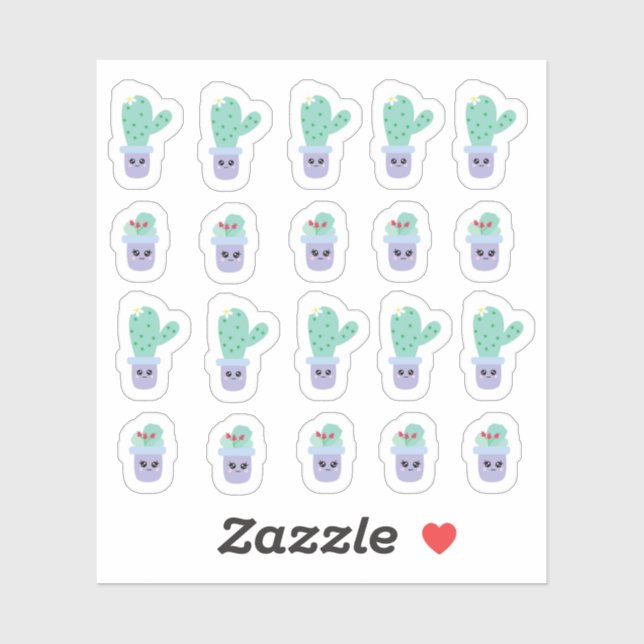 Sticker Pots de cactus adorables dessin animé drôle (Feuille)