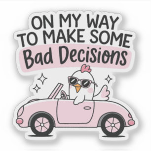 Sticker Poulet Conduisant En Route Pour Prendre De Mauvai