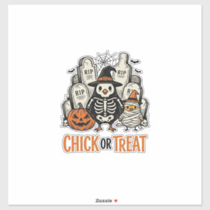 Sticker Poulet drôle ou traitement Halloween poulet graphi