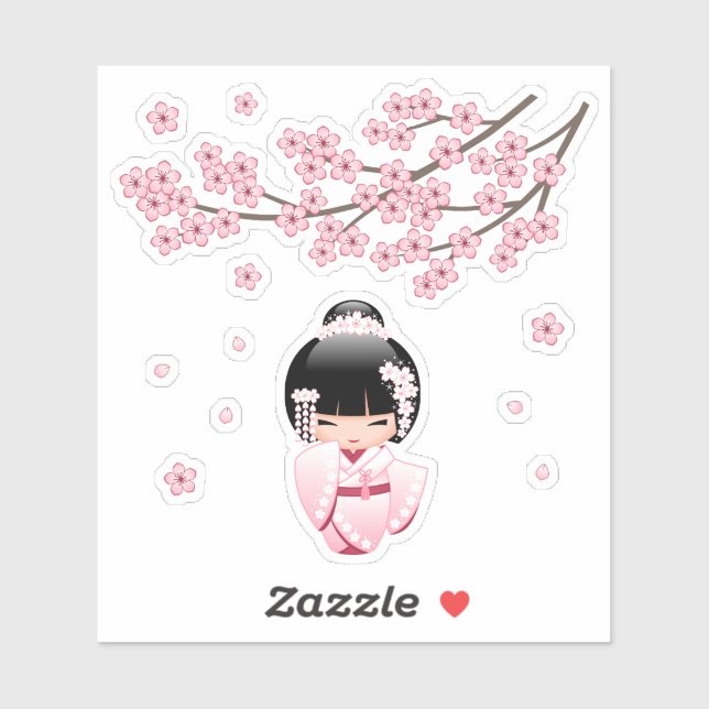 Sticker Poupée blanche Kimono Kokeshi - Japonaise Geisha G (Feuille)