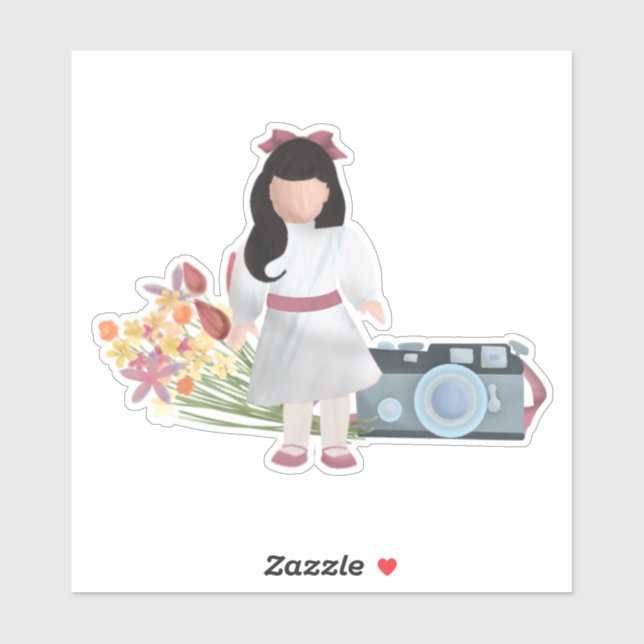 Sticker Poupée, fleurs, et caméra (Feuille)