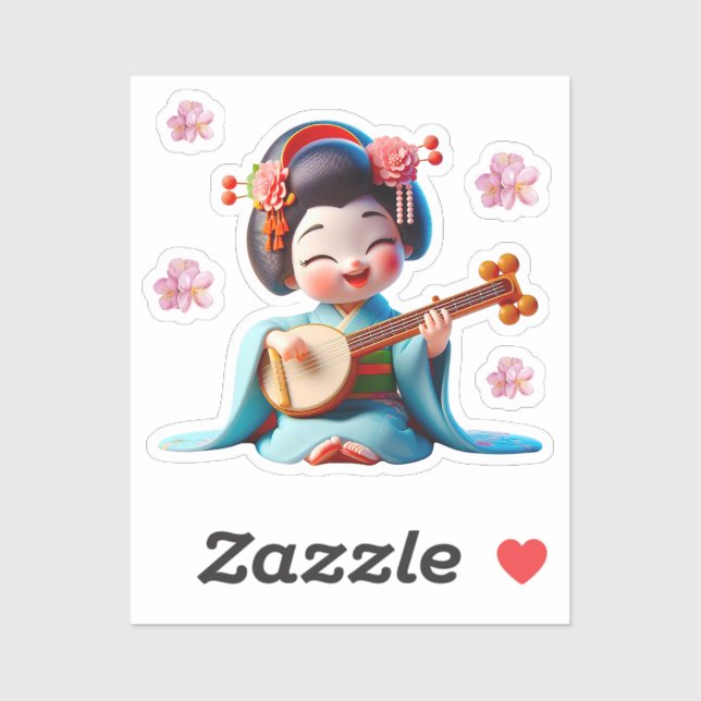 Sticker Poupée Kokeshi bleu clair mignon (Feuille)