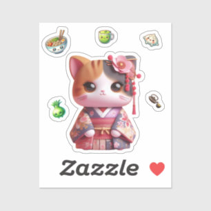 Sticker Poupée Kokeshi, Chat Coupé Poupée Kokeshi