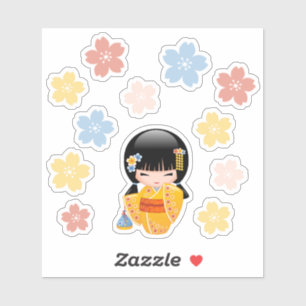 Sticker Poupée Kokeshi été - Cute Kimono Geisha Girl