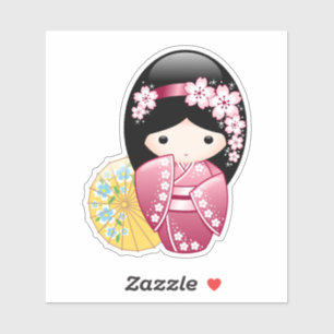 Sticker Poupée Kokeshi Printemps - Cute Japonaise Geisha G