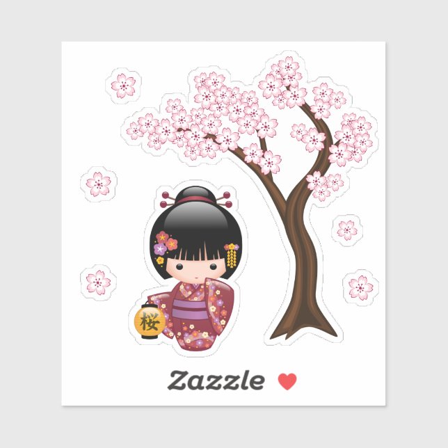 Sticker Poupée Sakura Kokeshi - Cute Geisha Girl (Feuille)
