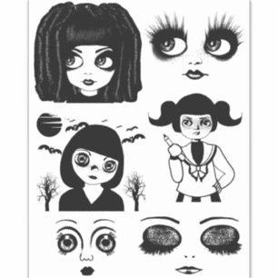 Sticker Poupées gothiques face original Big eye Girls art