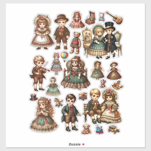 Sticker poupées victoriennes et jouets art (Feuille)
