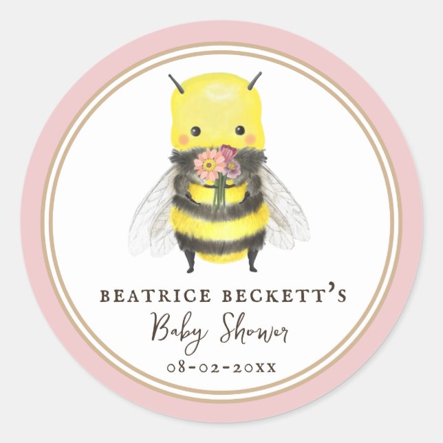 Sticker pour abeille rose mignonne et Baby shower  (Devant)