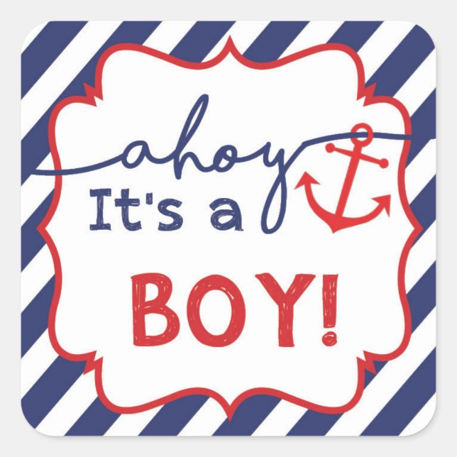Sticker pour Baby shower de garçon Ahoy Nautical (Devant)