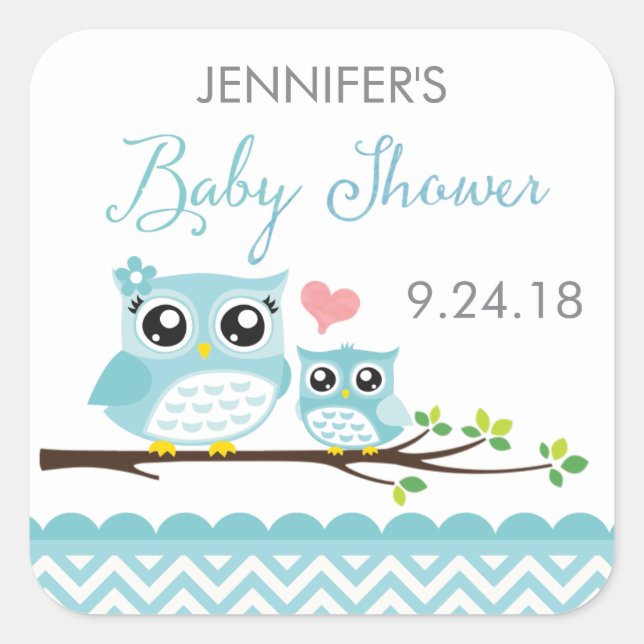 Sticker pour Baby shower de hibou / Étiquette | Bl (Devant)