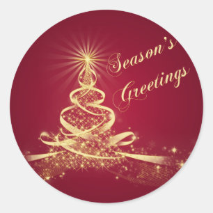 Sticker pour Bonnes Fêtes Red, Gold Lighted Tree