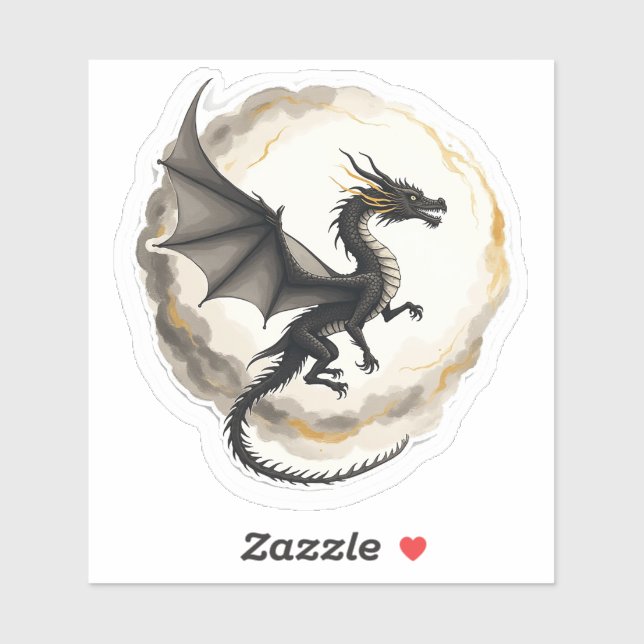Sticker pour dragon à lave-encre balayé par le ven (Feuille)
