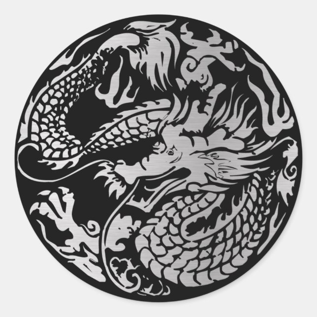 Sticker pour dragon chinois noir et argent (Devant)