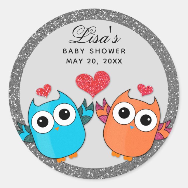 Sticker pour enveloppe de phoque bleu Orange Owl (Devant)