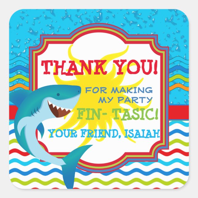 Sticker pour étiquette d'anniversaire de requin (Devant)