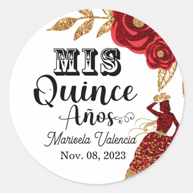 Sticker pour fille Quinceanera Burgundy Gold (Devant)