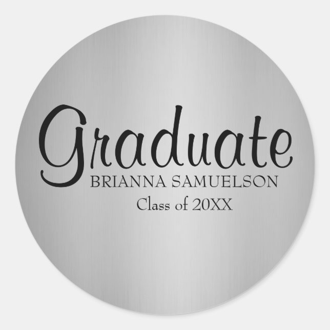 Sticker pour graduation en argent avec texte noir (Devant)