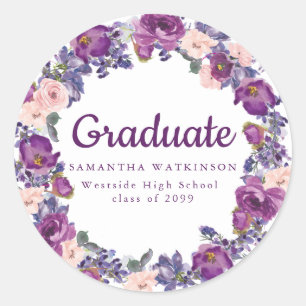 Sticker pour graduation florale violet et rose