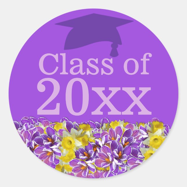 Sticker pour graduation violette w Fleurs de print (Devant)