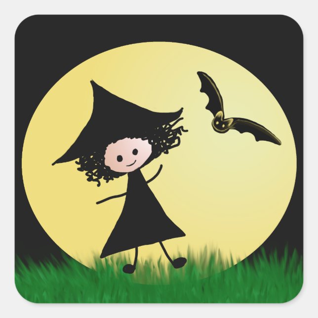 Sticker pour Halloween sorcière et chauve-souris (Devant)