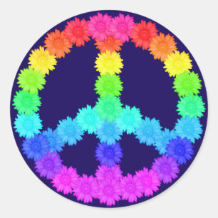 Sticker pour la paix à fleurs arc-en-ciel
