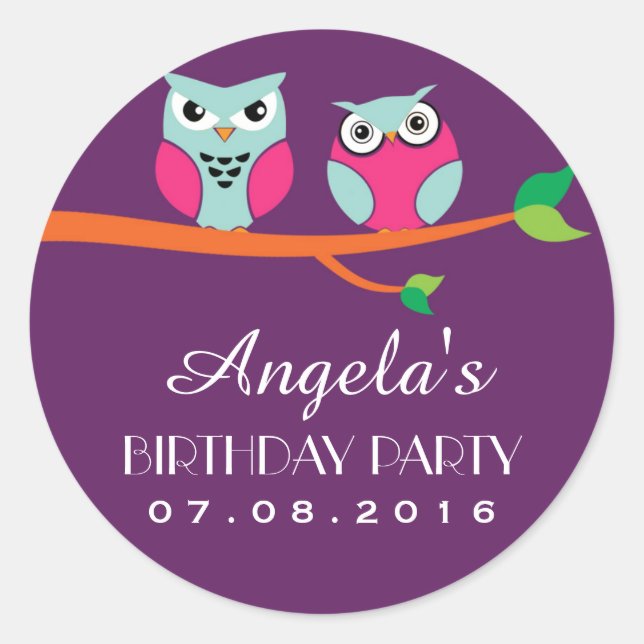 Sticker pour l'anniversaire de la chouette violett (Devant)