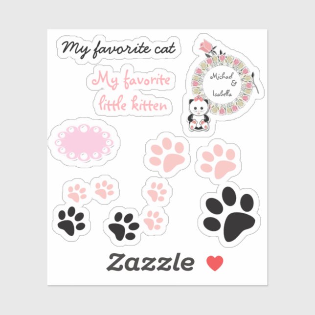 Sticker Pour les enfants, petits chatons, traces de chaton (Feuille)