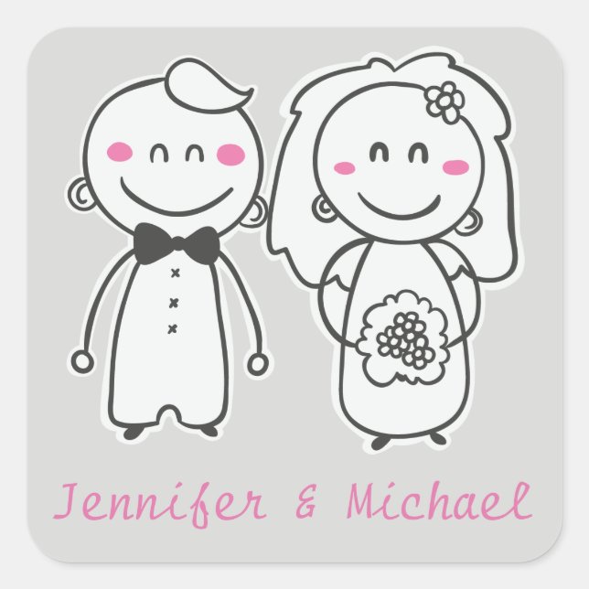 Sticker pour mariée en caricature rose et gris / S (Devant)