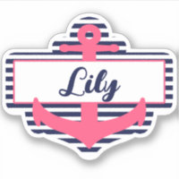 Sticker pour nom d'Ancre bleu rose et marine pour