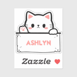 Sticker pour nom de chat blanc mignon personnalisé