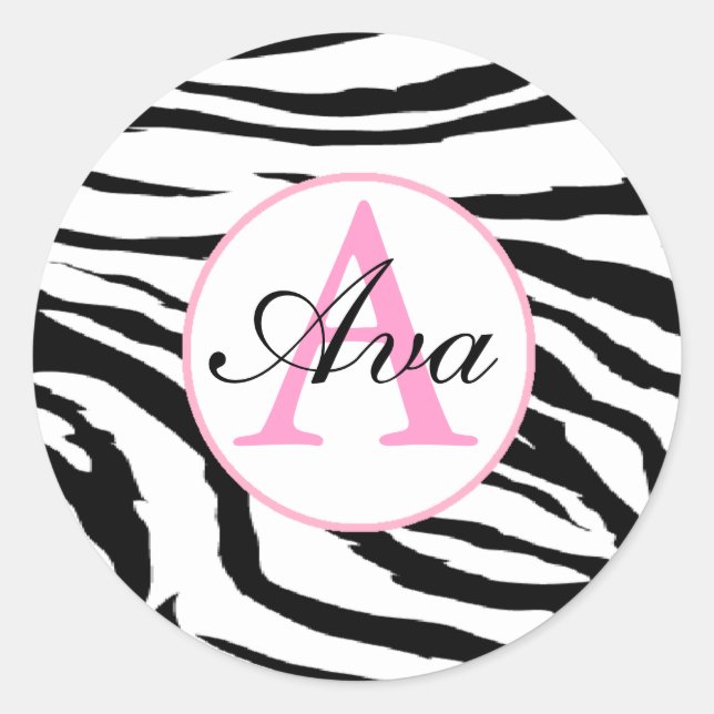 Sticker pour nom de monogramme rose Zebra et Candy (Devant)
