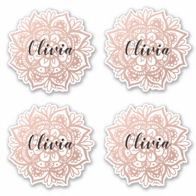 Sticker pour nom personnalisé rose Gold Mandala (Devant)
