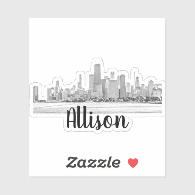 Sticker pour nom Skyline Chicago personnalisé (Feuille)
