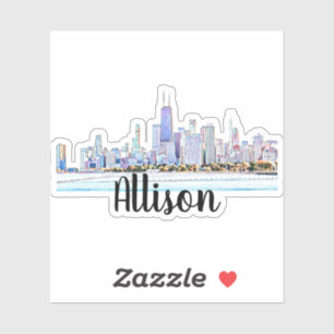Sticker pour nom Skyline Chicago personnalisé
