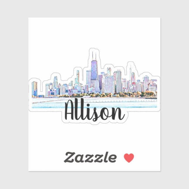 Sticker pour nom Skyline Chicago personnalisé (Feuille)