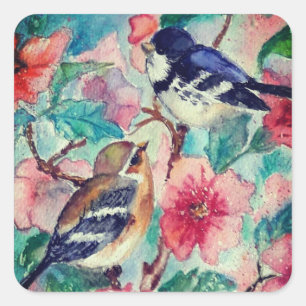 Sticker pour oiseaux en couple Ressort - Aquarelle