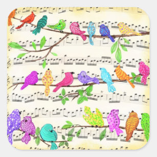 Sticker pour oiseaux musicaux colorés Printemps