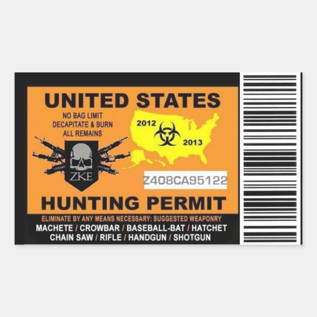 Sticker pour permis de chasse zombie (Devant)