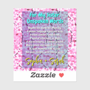 Sticker pour poème soeur unique pour elle