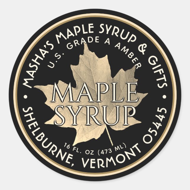Sticker pour sirop d'érable à feuille d'or élégant (Devant)