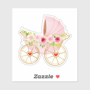 Sticker Poussette fleurie et rose
