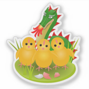 Sticker Poussins de Pâques mignons et le Dragon de Doudou