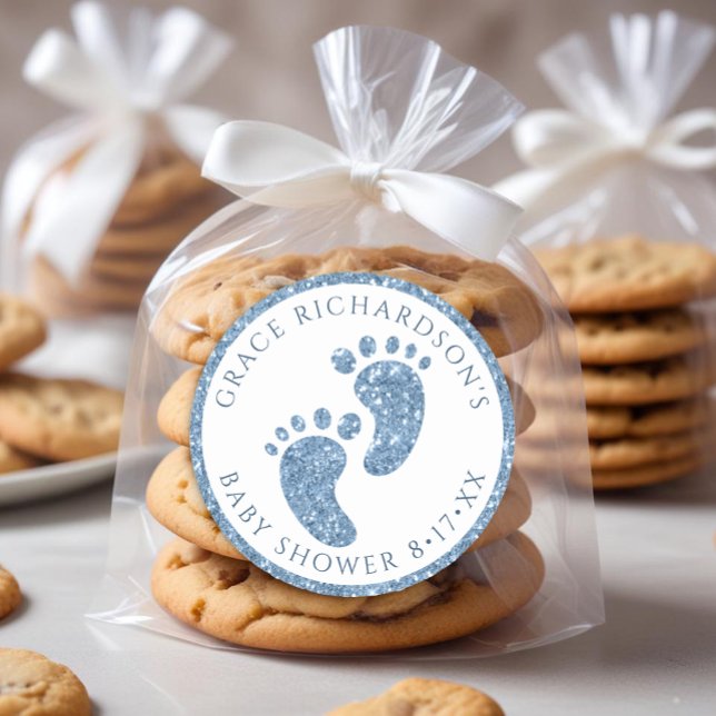 Sticker préféré Baby shower Parties scintillant bl (Blue Glitter Footprint - Baby Shower Favor)